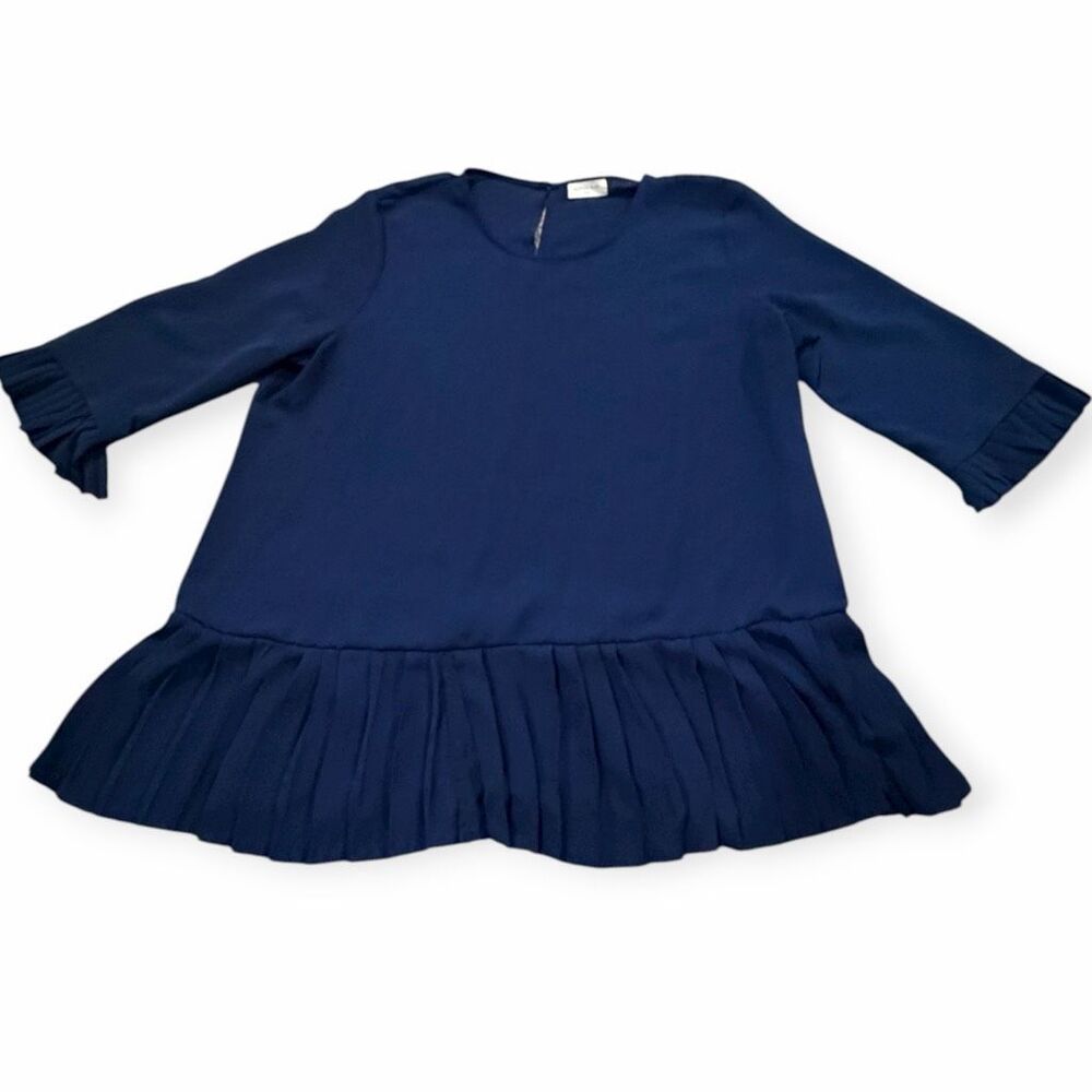 SOPHIE RUE for ANTHROPOLOGIE Women’s Navy 3/4 Sleeve Pleated Ruffle Hem Blouse X